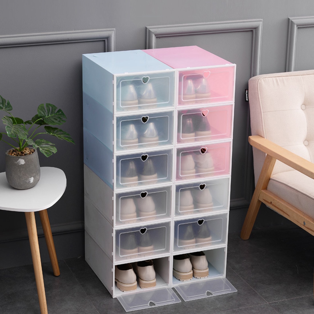 Transparent shoe box storage shoe boxes thickened dustproof shoes organizer box can be superimposed combination shoe cabinet