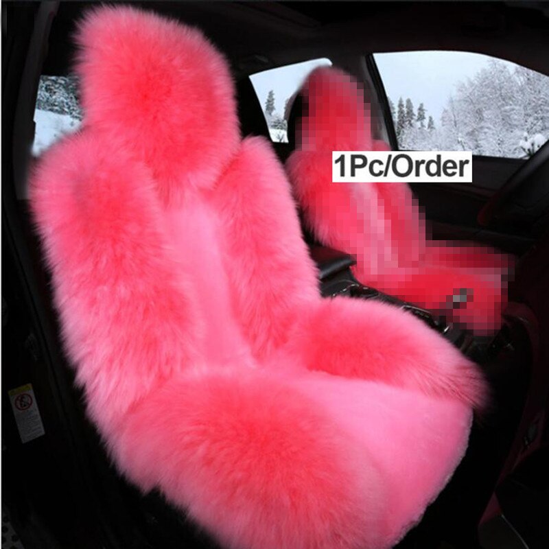 Faux fur car seat covers white universal auto cape interior 1pcs comfortable luxury winter Artificial fur car seat cushion: 1pcs Pink
