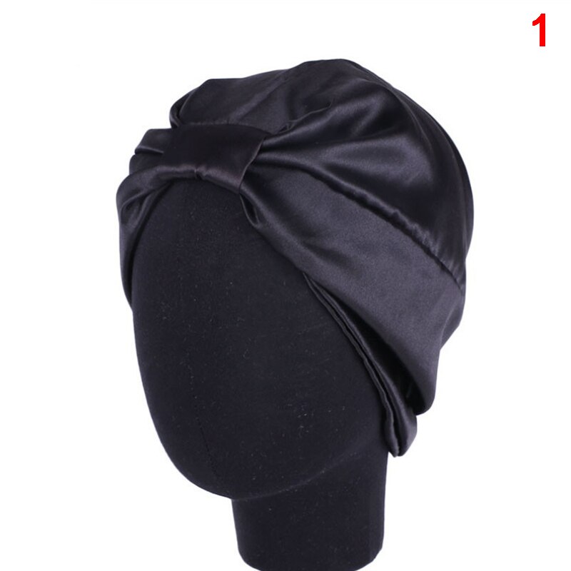 Satin hætte hårhætter salon nat hår hat naturligt krøllet hår dobbelt elastik bade søvn kvinder hovedbetræk wrap hat: N1