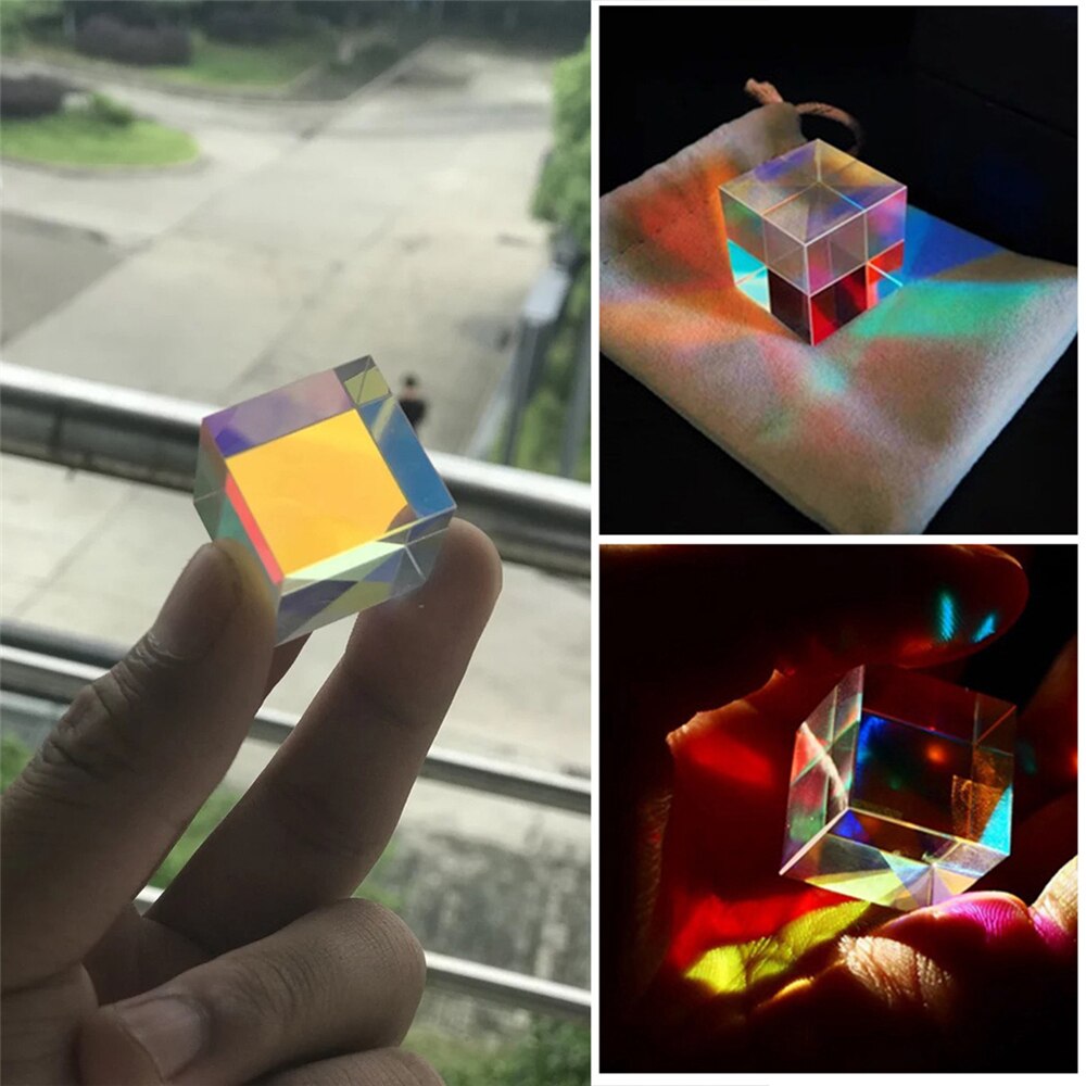 Cube Rainbow Prism Optical Glass Prism Physics Light Spectrum Educational Model Outdoor Photography Tool