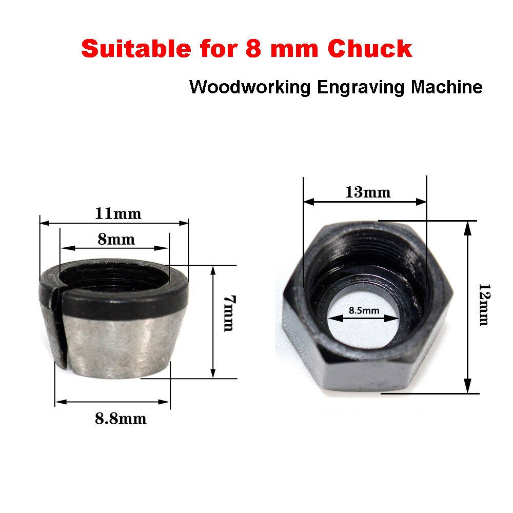 1/4 ''6mm 6.35mm 8mm haste fresa pinça mandril e porca para aparador elétrico de madeira roteador máquina de gravura
