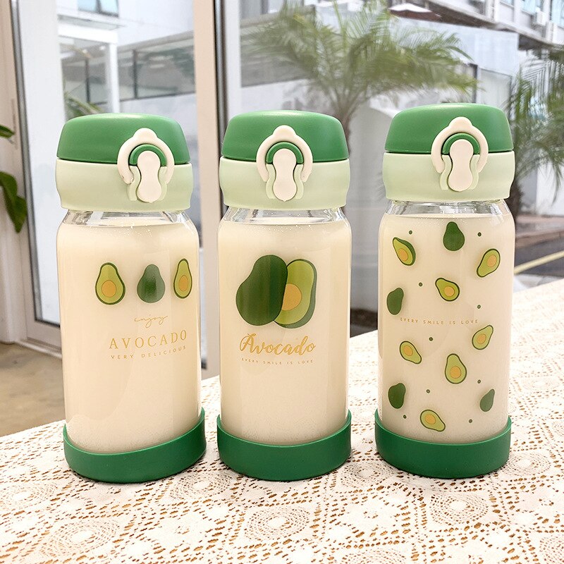 Sød avocado glas vandflaske bærbar børn mælkekarton vandflaske frugtsaft udendørs sport lækagesikker rejse drikkeflaske