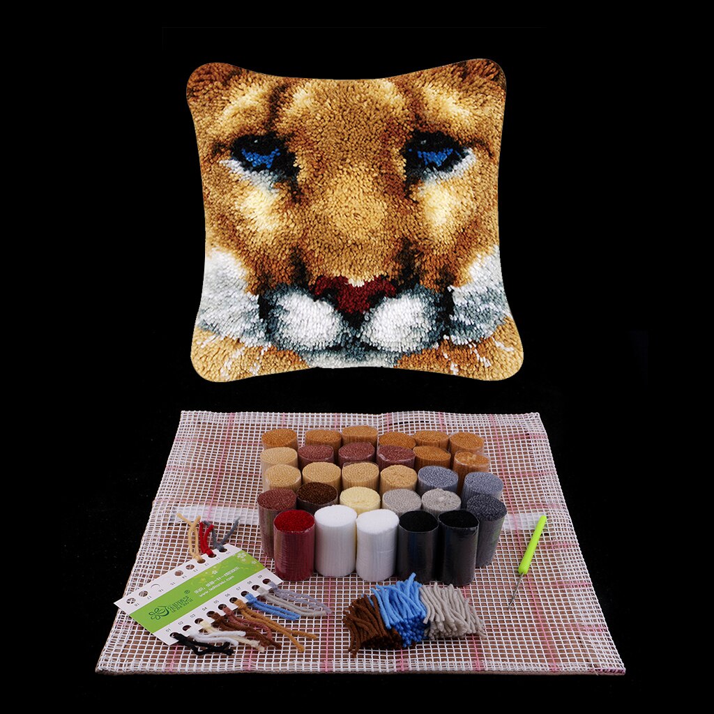 Popular DIY Latch Hook Rug Kits Animal Pillow Case Making for Kids Beginners: Leopard