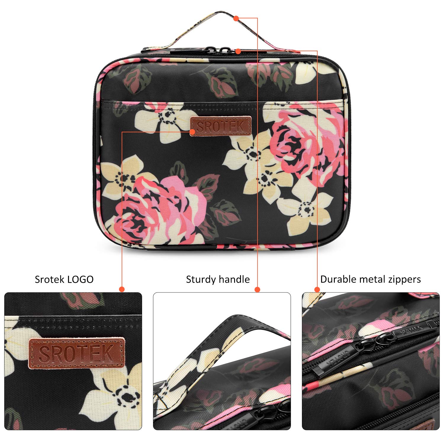 Portable Lunch Bag for Kids Girls Lunch Box Insulated Cooler Bag Water-resistant Thermal Tote Snacks Organizer,Flower Pattern