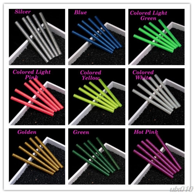 5x glitter smelte limstifter til elektrisk varmeværktøj gør-det-selv kunsthåndværk 100 x 7mm 10 farve  s08