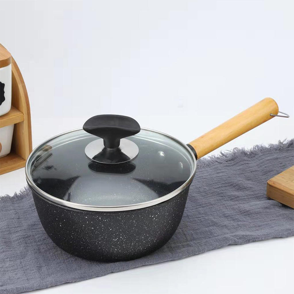 Non-stick Iron Cooking Pot Toughened Glass Lid Porridge Wood Handle Thickened Bottom Kitchen Accessories Cooking Tools