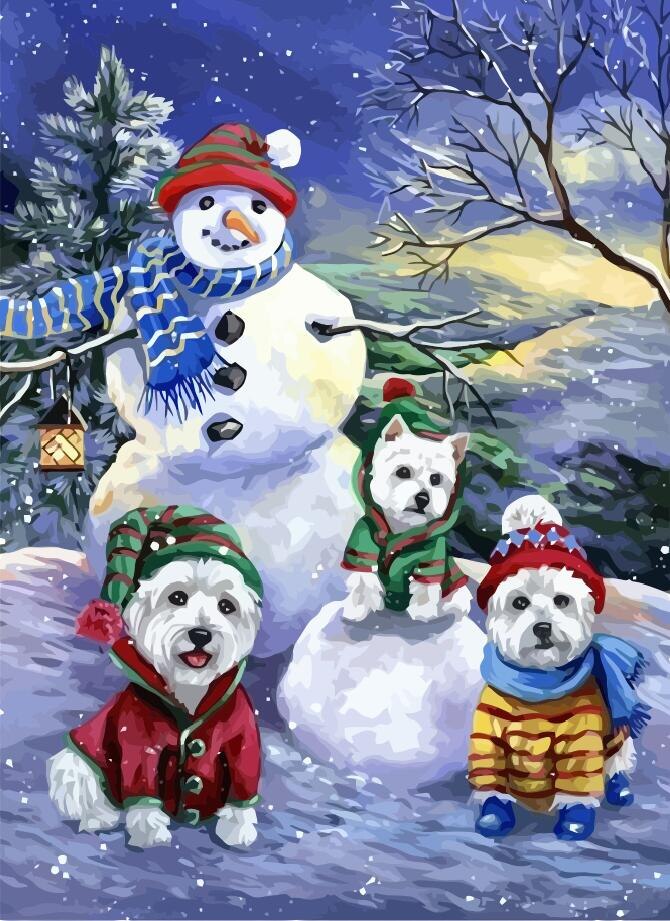 HUACAN DIY Oil Painting Snowman Kits Drawing Canvas HandPainted Pictures By Numbers Christmas Winter Art Home Decoration: SZHC1-270