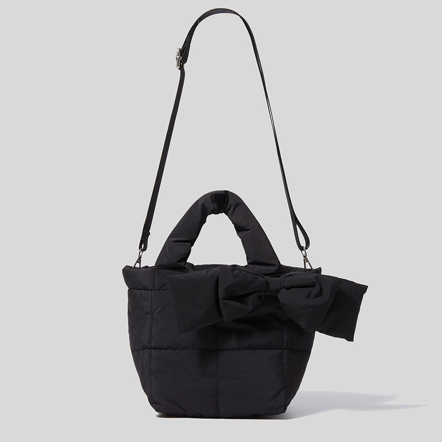 Wintertasche mit schleife, schultertasche für damen, wasserdichte nylontasche, gepolstert mit baumwolle und daunen: Schwarz