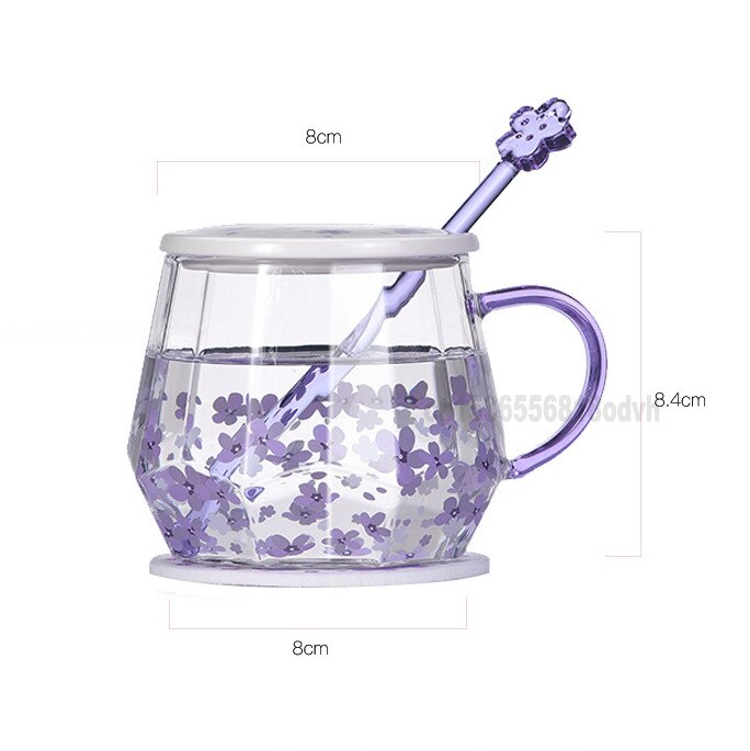 Paars Diamant Cup Blauwe Ster Bloem Hoge Borosilicaat Hittebestendig Glas Koffie Roeren Cup Glas Water Beker Deksel Afdrukken cups