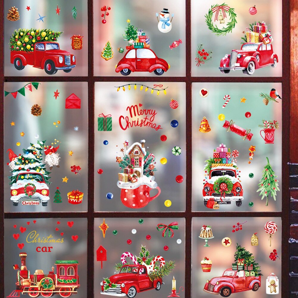 Christmas Window Clings Decorations Xmas Snowflake Window Sticker Santa Claus Snowman Window Decals For Christmas Party