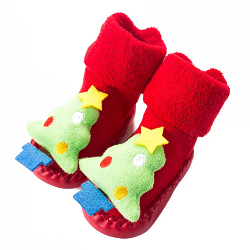 Chaussettes de noël pour enfants, en coton épais imprimé, pour filles et garçons, pour -nés, vêtements courts: green / 13cm