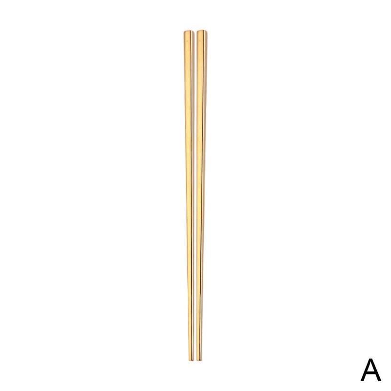 2pcs Steel Chinese Chopsticks Non-slip Reusable Metal Chopstick for Sushi Hashi Food Sticks Tableware Kitchen Tools: One-size-gold