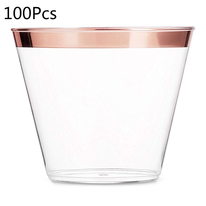 100 Gold Plastic Cups 9 Oz Clear Old Fashioned Tumblers Gold Rimmed Cups: Red