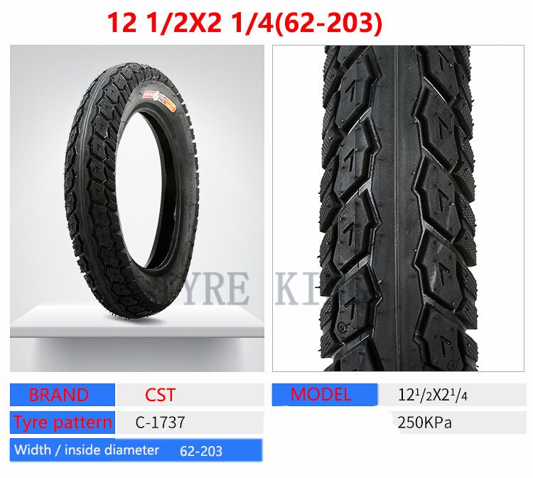 12 1/2x2 1/4 Tires 57-203 Inner Tube for Electric Vehicles Folding Bicycles E-bike CST 12 1/2X2.125 Tire 62-203: inner outer tire  B