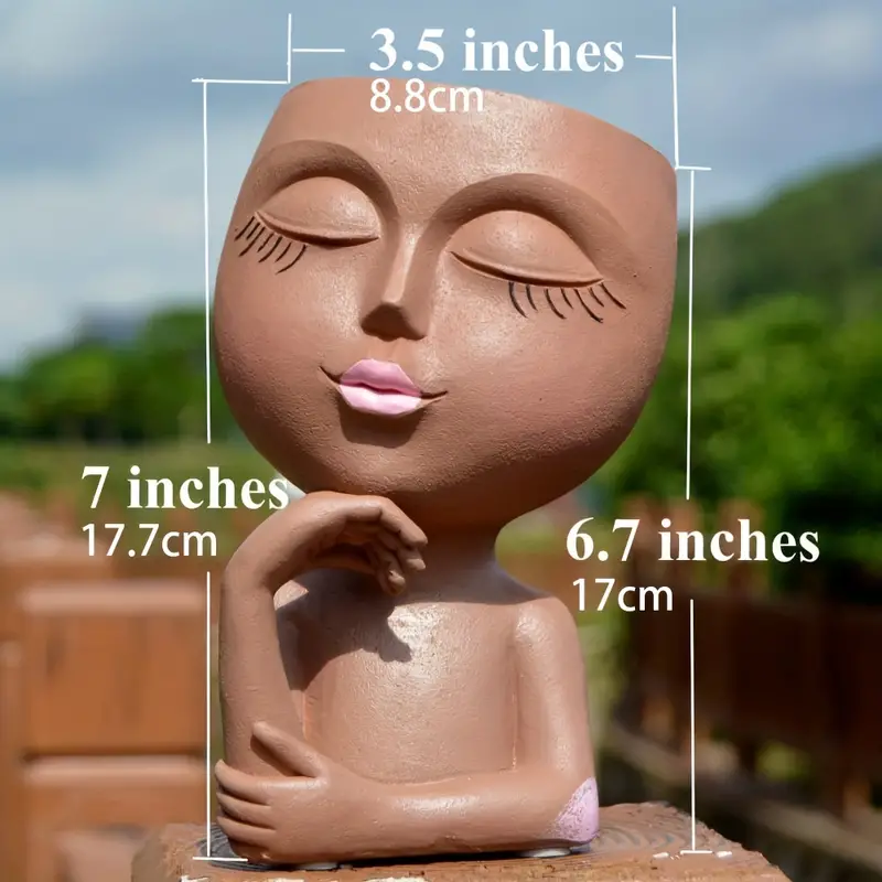 Macetero de cara de niña-florero hecho a mano de resina para decoración de escritorio de oficina en casa, jardín, balcón y Patio