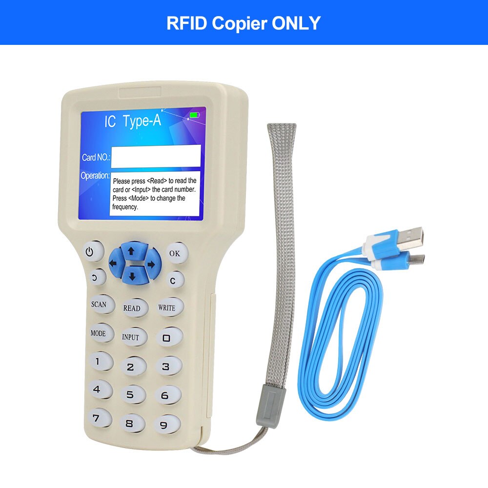 English 10 Frequency RFID Duplicator Copier Writer Card Reader Key fobs Programmer USB ID IC 125KHz 13.56MHz Encrypted Decode: RFID Copier ONLY