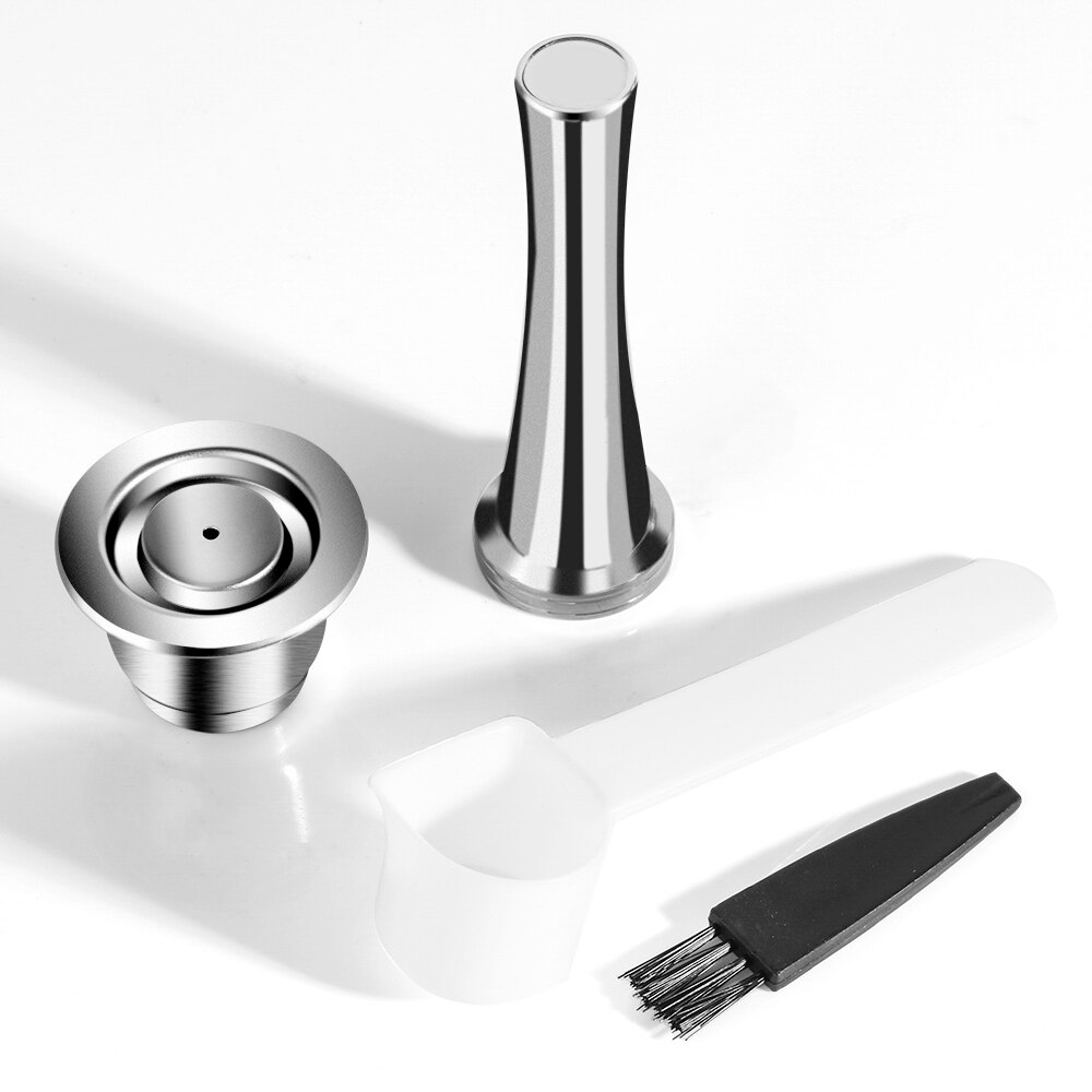 ICafilasICafilas 4pcs/Sets Stainless Metal Reusable For Nespresso Capsule With Press Coffee Grinds Tamper Espresso Coffee Maker: MULTI