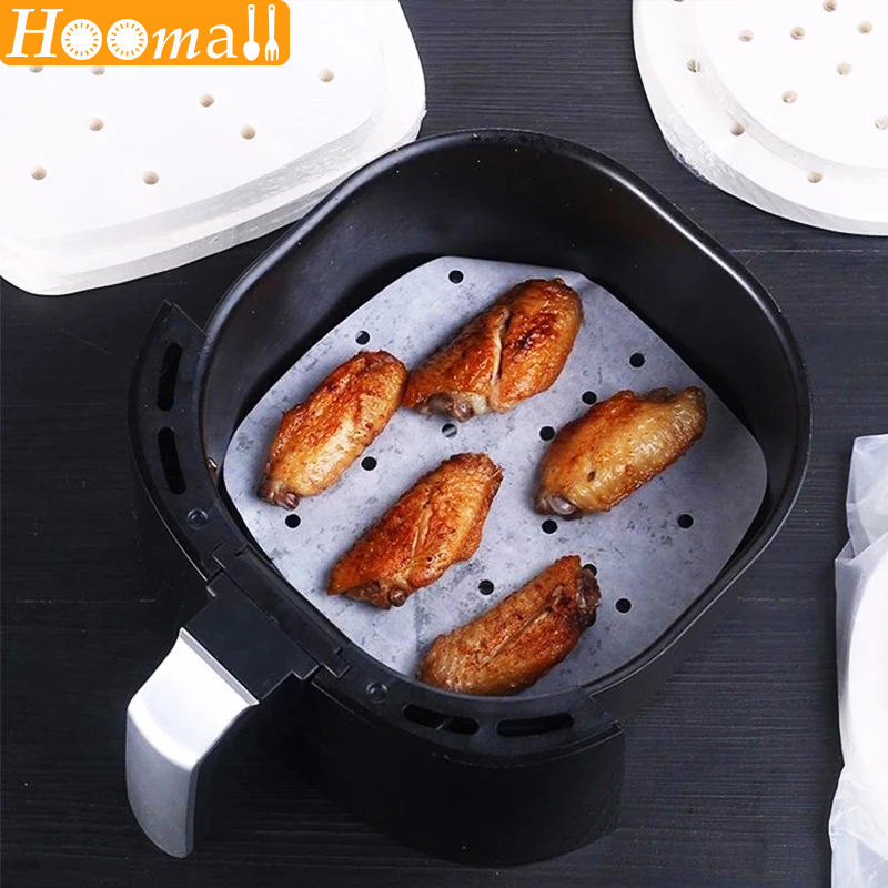 100Pc/Bag Air Fryer Steamer Liners Premium Perforated Wood Pulp Papers Non-Stick Steaming Basket Mat Baking Utensils For Kitchen