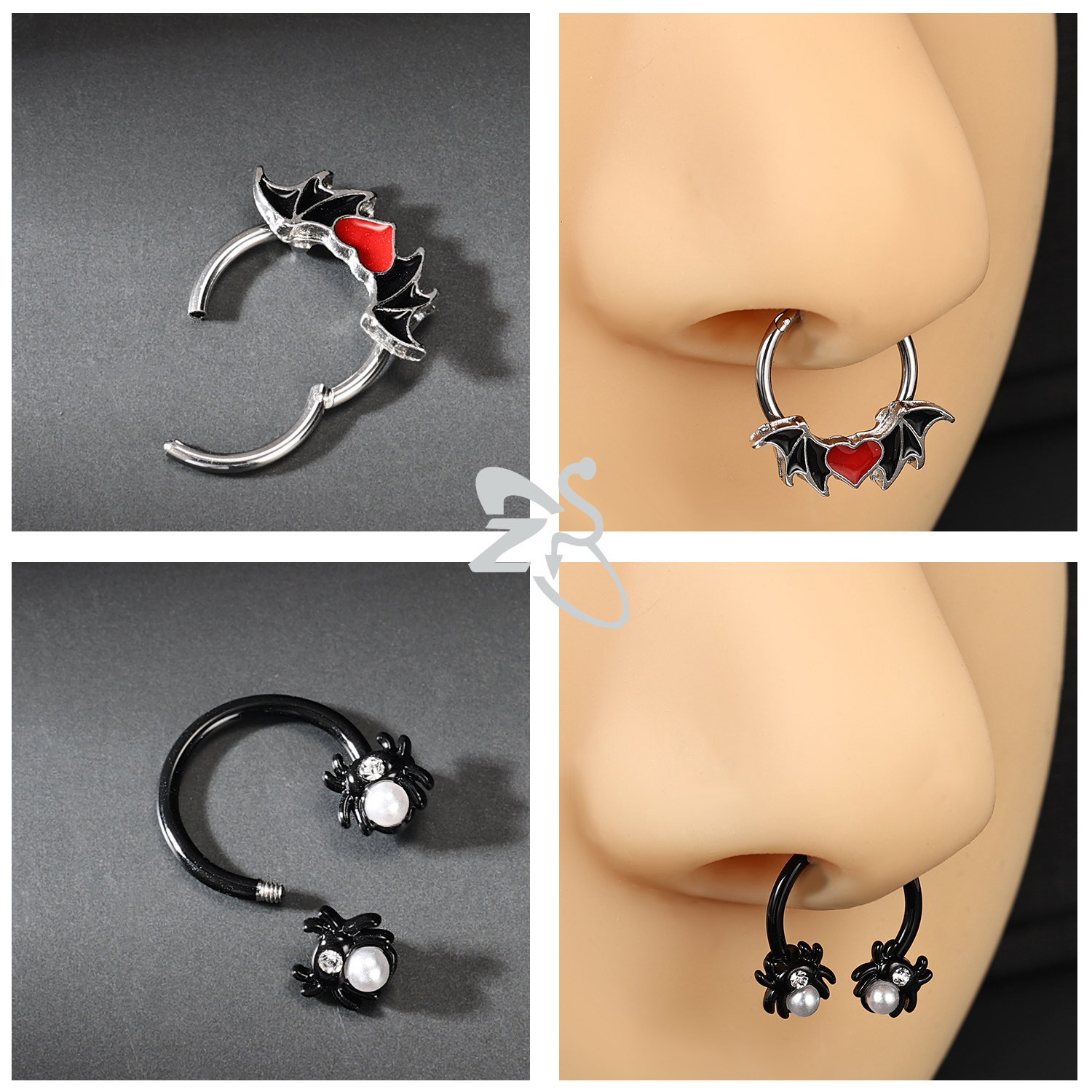 ZS 1PC serpent citrouille chauve-souris nez Piercing couleur noire Septum anneau acier inoxydable nez Clicker oreille Helix Cartilage Piercings 16G