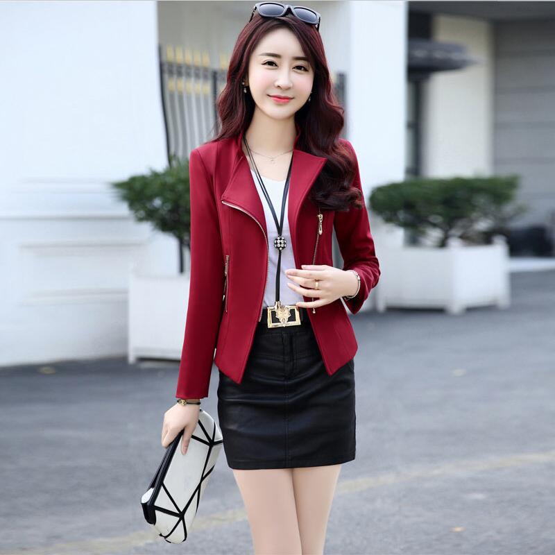 Damesblazers lente- en herfstpakken damesjas damesblazer slank kort bovenkleding zwart rood gebloemd: Rood / Ik