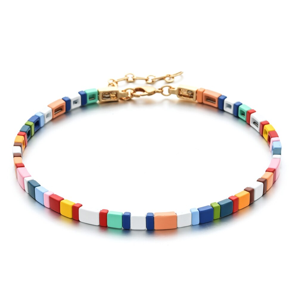 Collier ras du cou court pour femmes, perles colorées arc-en-ciel, pour la plage, bricolage, bijoux pour filles, de fête,: SL1253