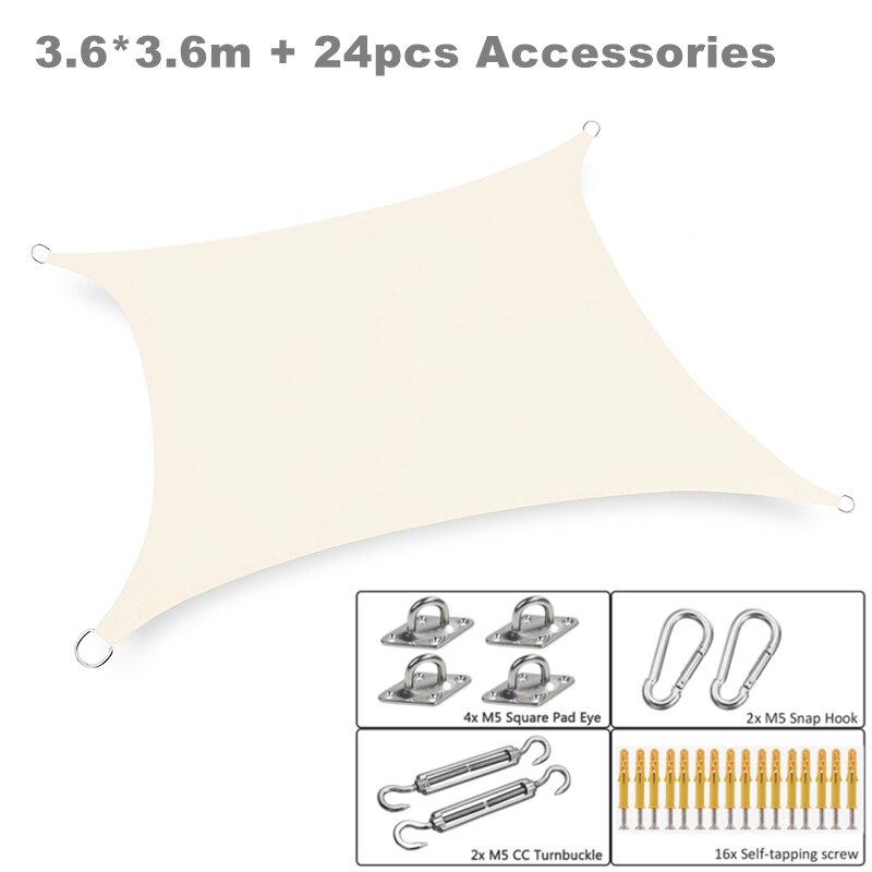Waterproof Sun Shade Sail &amp; 24Pcs Accessories Set Outdoor Awnings Garden Patio Pool Canopy Sun-shelter Rectangle Shade Sails