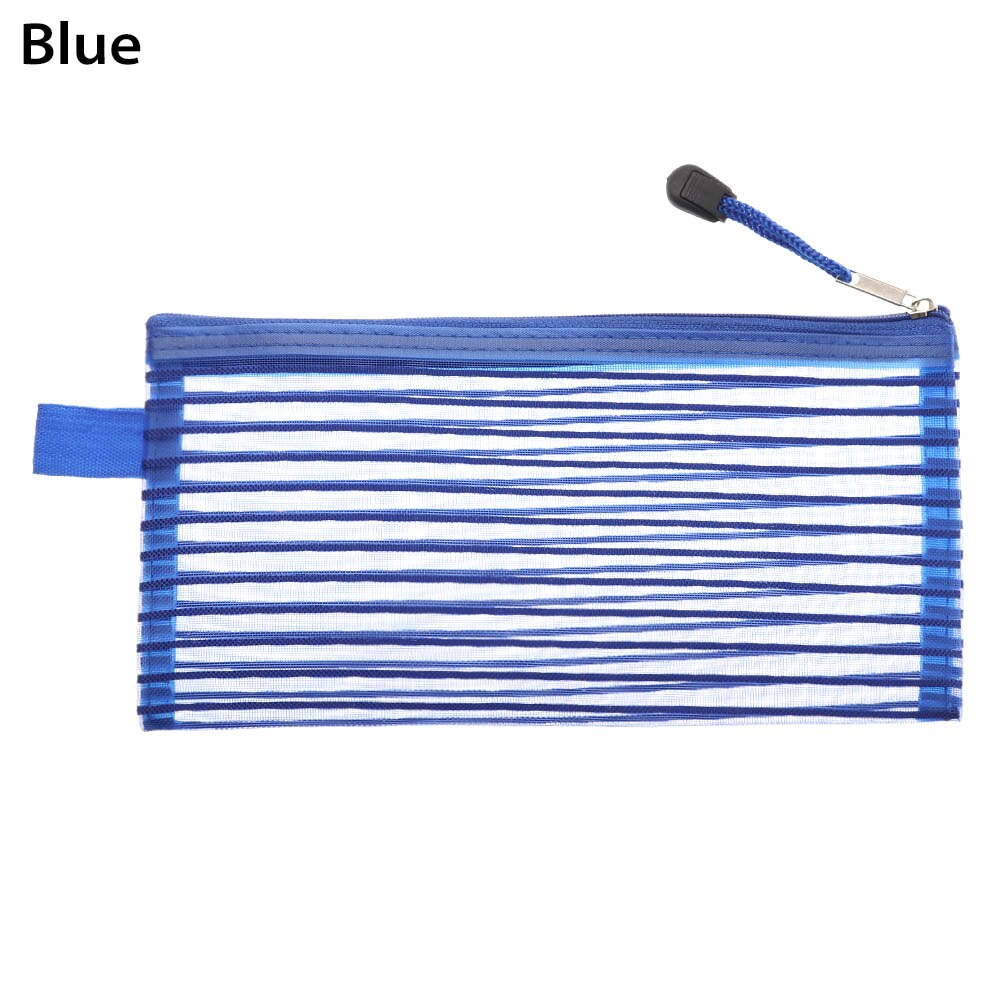 Trasparente Della Maglia sacchetto di Nylon Del Sacchetto Delle Donne Del Sacchetto Della Chiusura Lampo di Cancelleria Semplice Trucco Cosmetico di Immagazzinaggio Del Sacchetto Portatile di Viaggio Make up Organizer: blue