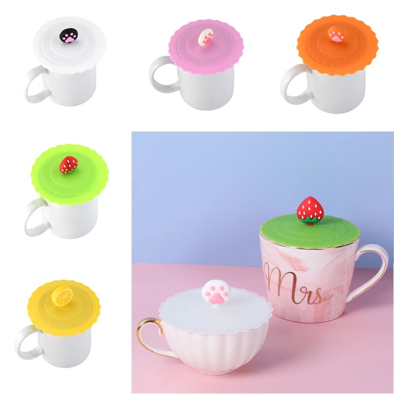 10CM Cute Cartoon Silicone Cup Cover Heat-resistant Leakproof Sealed Lids Tea Coffee Mugs Dustproof Suction Cap Home Supplies