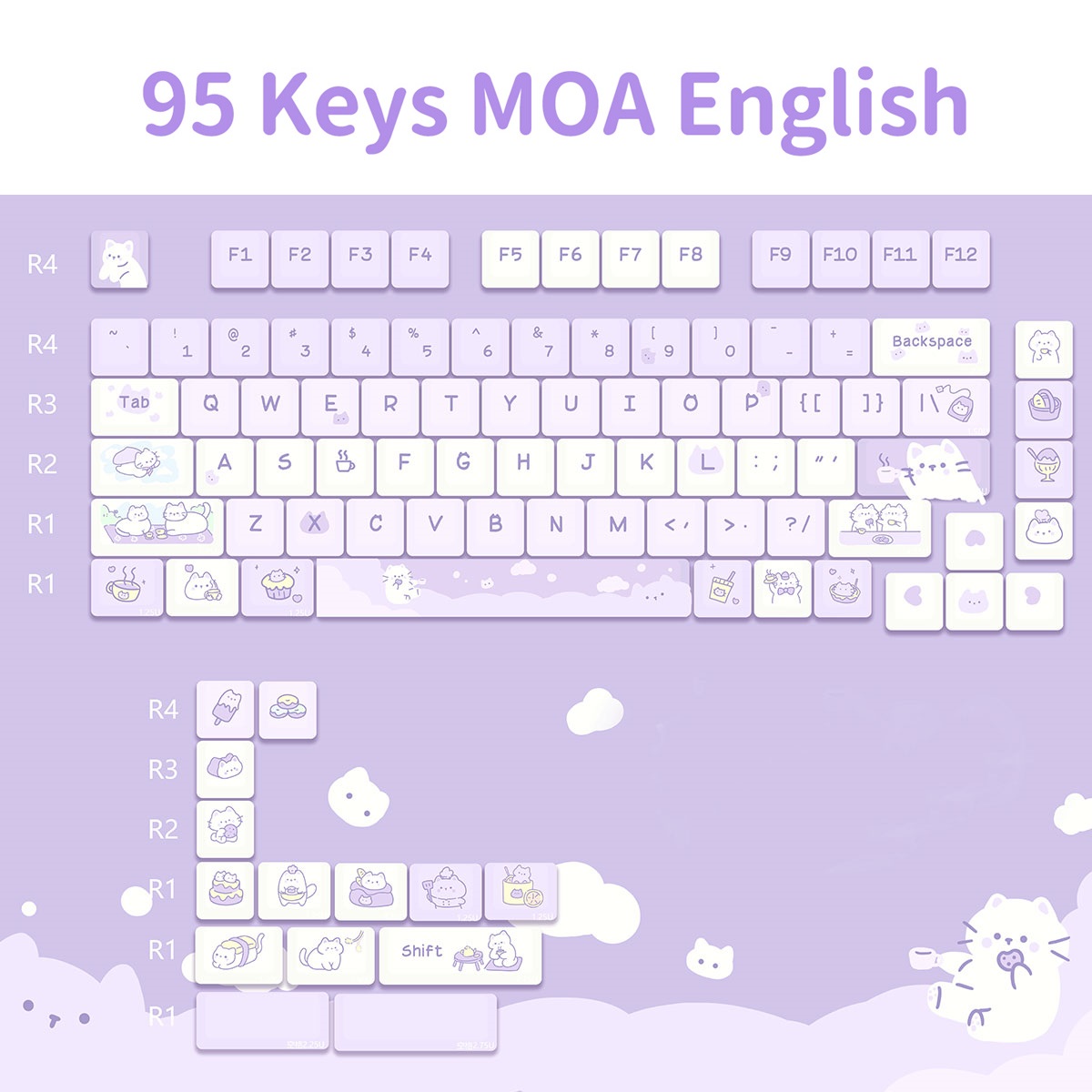 95 Keys artoon Cute Puppy Cat Kitty Keycaps GMK PBT Keycap MOA Profile Dye Sublimation For DIY Mechanical Keyboard Girls: Khaki