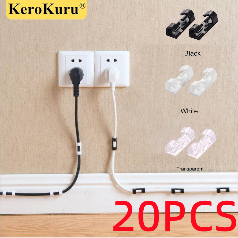 20/5 stk. kabelklemmer selvklæbende kabelorganisator ledningshåndteringssystem ledningsholder til ledningshåndtering skrivebord bil kontor hjem