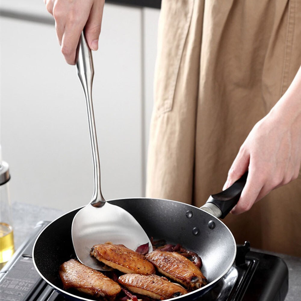 Stainless Steel Spatula Soup Spoon Set Heat-resistant Non-stick Cooking Tool Long Handle Kitchen Tool Accessories 2 Pcs/Set