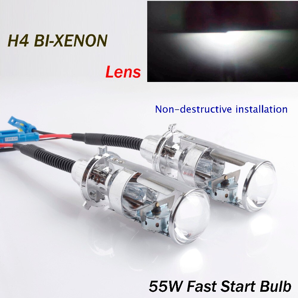 Overhaast H4 Auto Stijl 6000K 55W H4 Bi-Xenon Projector Lens Lhd Voor Hid Hi/lage Vuurtoren Eenvoudige Installatie Type Om 12V55W