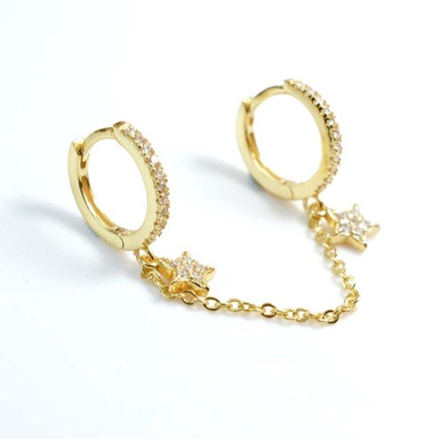 BOAKO-pendientes de aro de doble círculo para mujer, de Plata de Ley 925, Clips de cadena en pendientes, aros de seguridad, anillo colgante de circonita relámpago, joyería para mujer, 1 unidad: 5