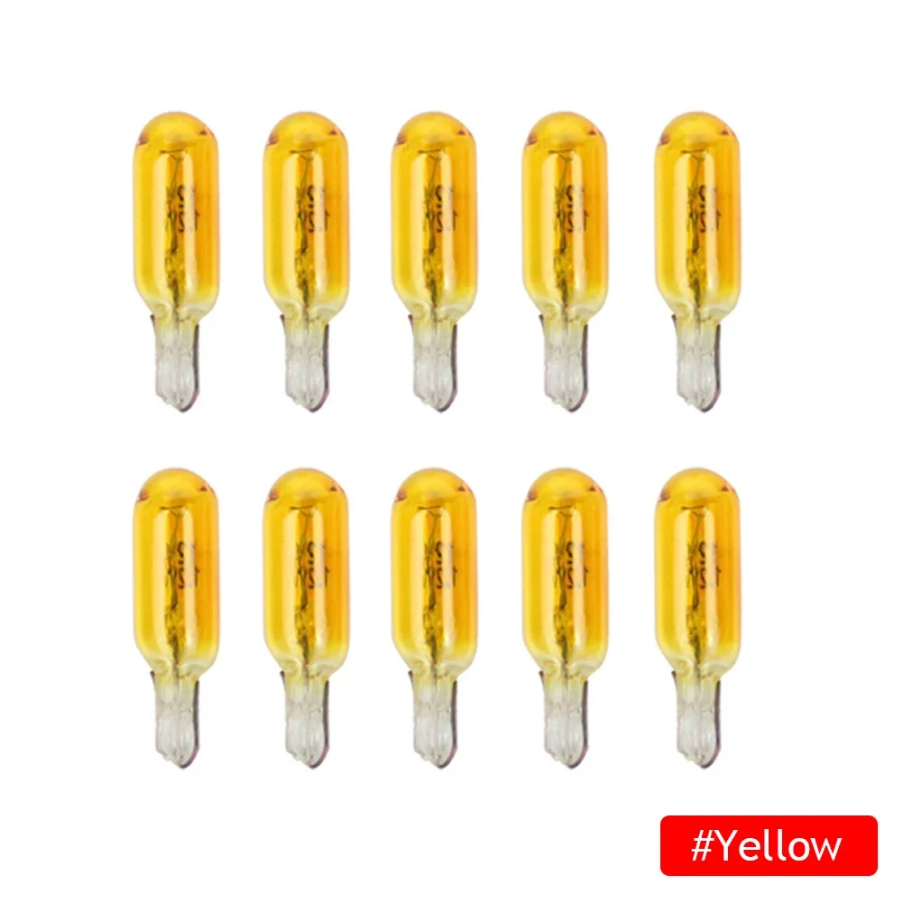 Ampoule Led W2W T5 12V 1.2W, 10 pièces, lampe d'instrument, lumière intérieure de voiture, lampe halogène, lumières d'instruments pour tableau de bord: YELLOW