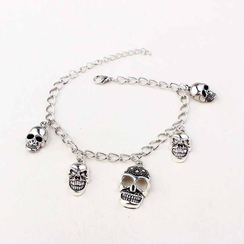 Bracciale alla caviglia con teschio per donna scheletro gotico stregoneria braccialetti Color argento sulla gamba estate spiaggia catena gioielli VGA006