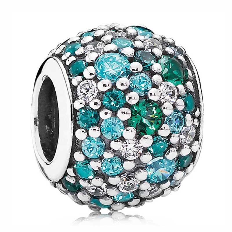 Mosaic Ball Blue & Clear Enchanted Chiselled Elegance Droplet Charm 925 Sterling Silver Beads Fit Bracelet DIY Jewelry: P-D-448-Green