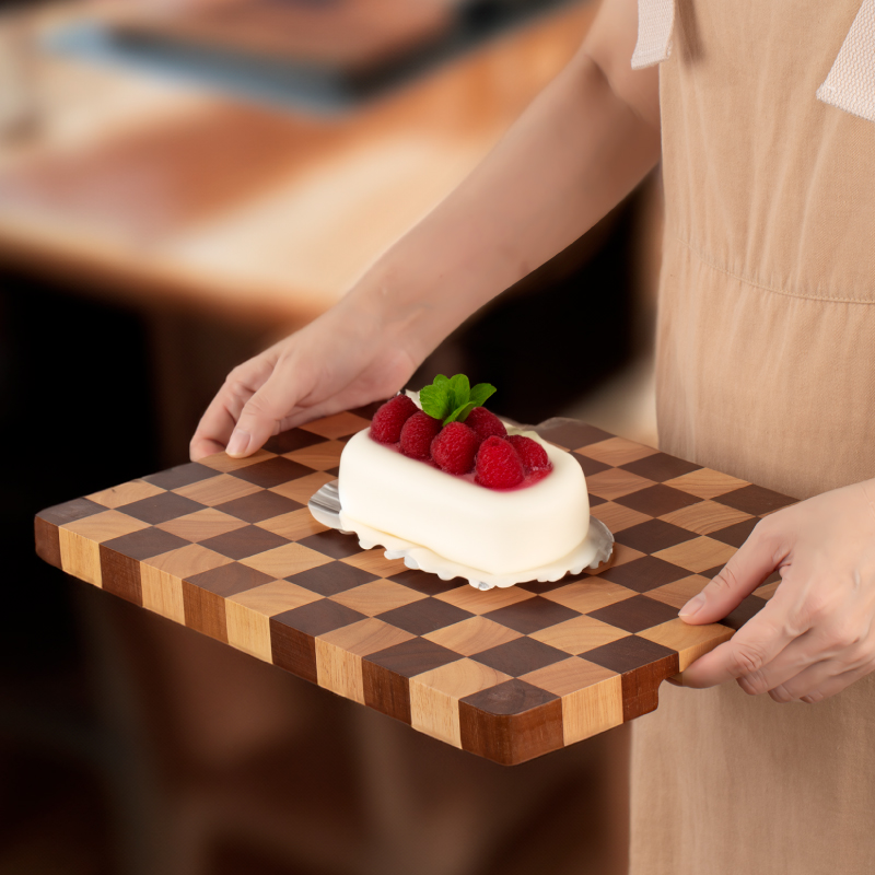 Wooden Checkerboard Pattern Cutting Board Large Charcuterie Board for Meat, Cheese, Bread, Vegetables, Fruits, Kitchen Gadget