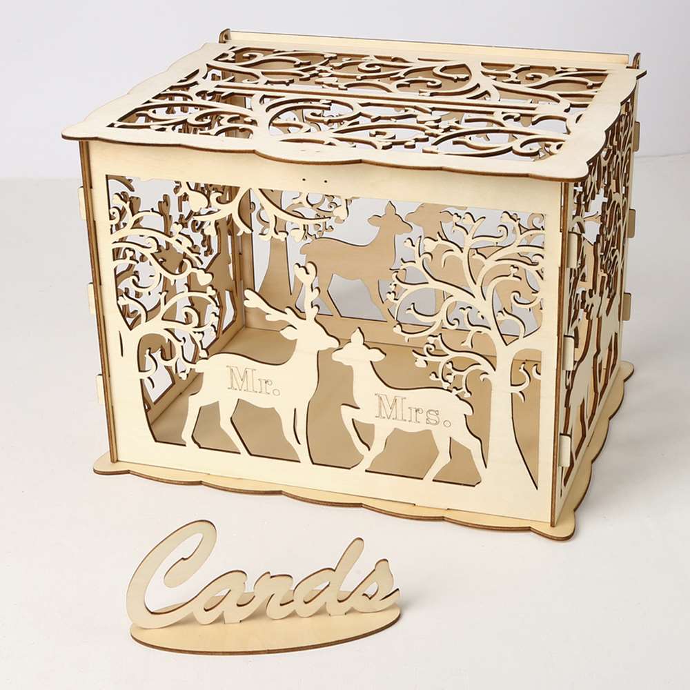 Wooden Wedding Card Boxes Wedding Supplies DIY Couple Deer Bird Flower