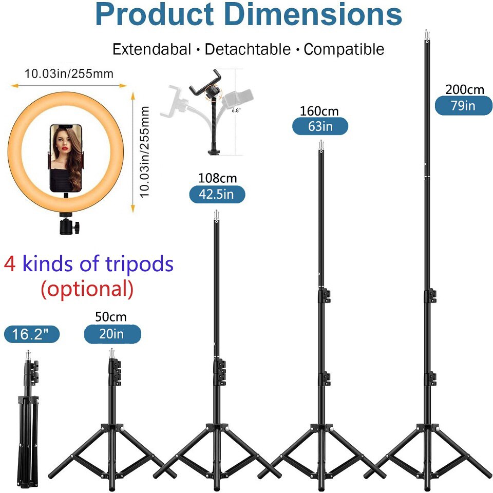 26Cm Rgb Selfie Ring Licht Cirkel Led Licht Invullen Dimbare Lamp Trepied Make Fotografie Ringlicht Telefoon Standhouder Statief
