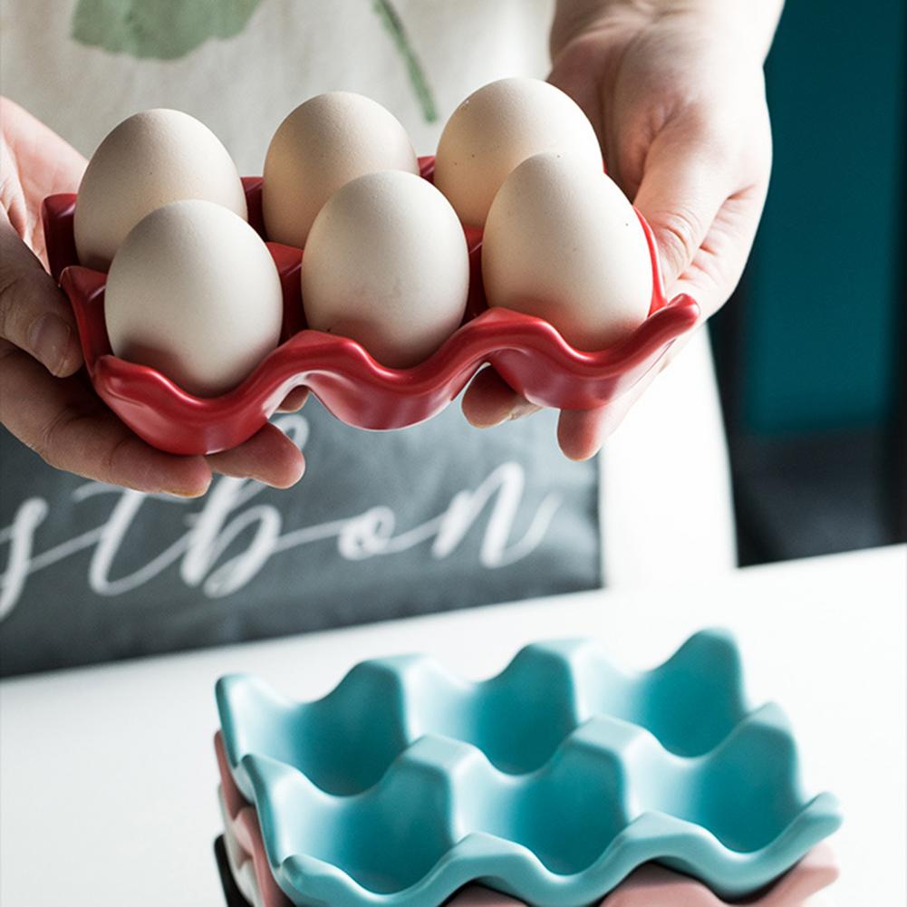 6 Grids Egg Holder Ceramic Egg Tray Anti-Slip Egg Container Storage Trays Space-Saving Egg Storage Box Refrigerator Organizer