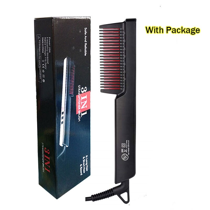 3 IN1 LCD Beard Straightener Hair Straightener Comb Electric Iron Hair Brush Straightener Beard Salon Beauty Supply: with box / EU