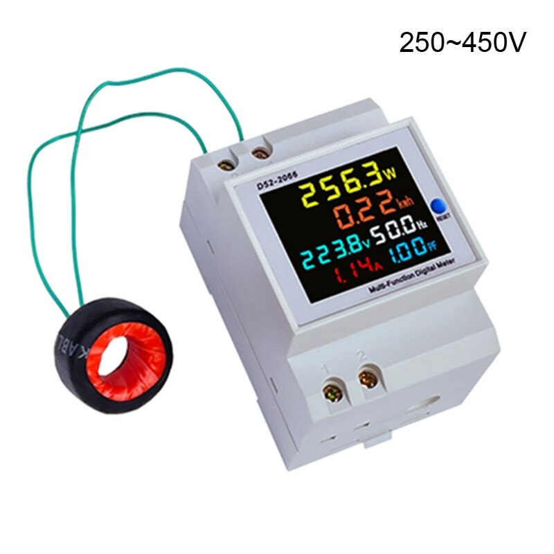 Digital Energy Meter Multifunction Din Rail Power Meter LED Display 40-300V/ 250-450V Power Factor Meter M4YD