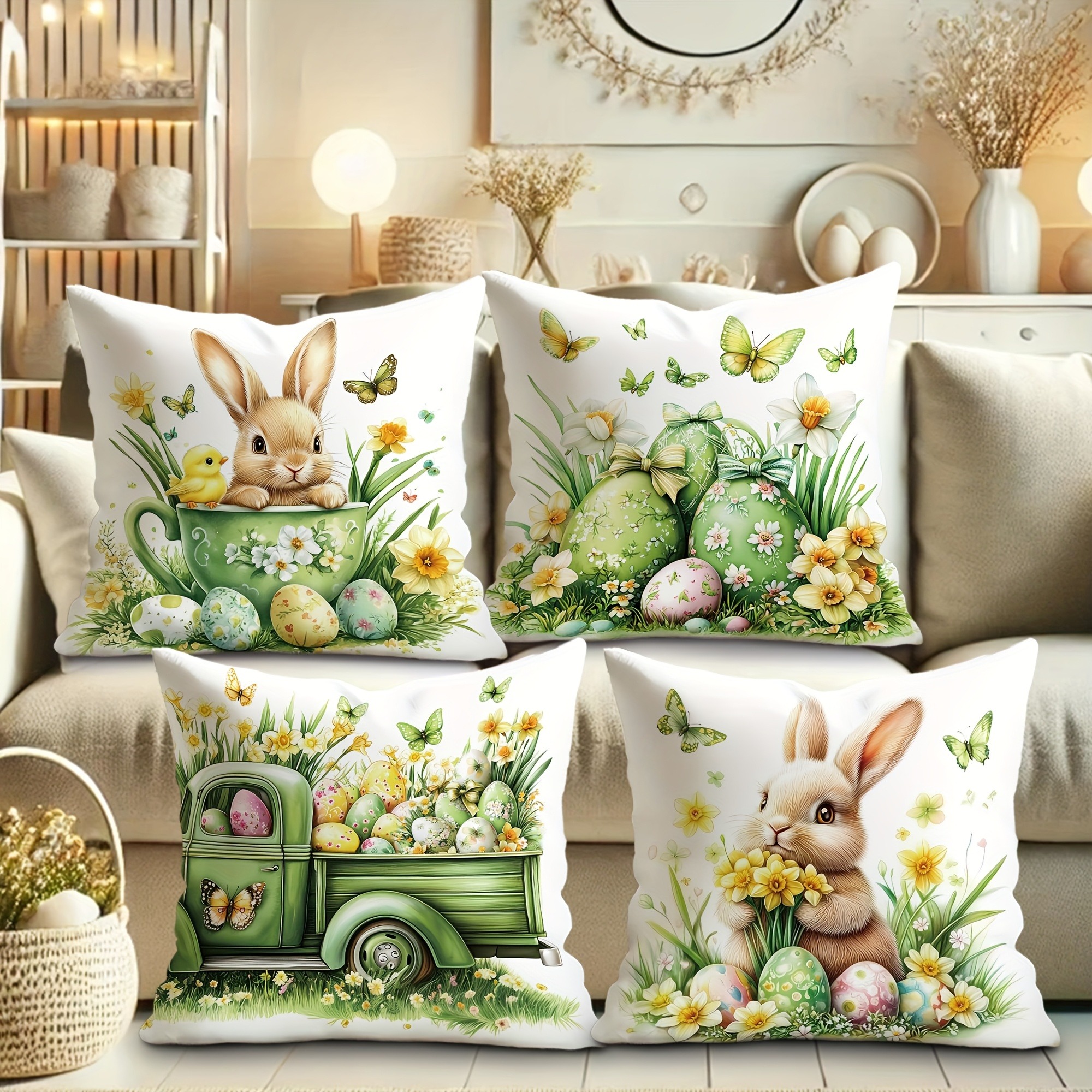 Patrón de Pascua decoración del hogar funda de almohada dormitorio sala de estar sofá decoración funda de cojín de poliéster con cremallera