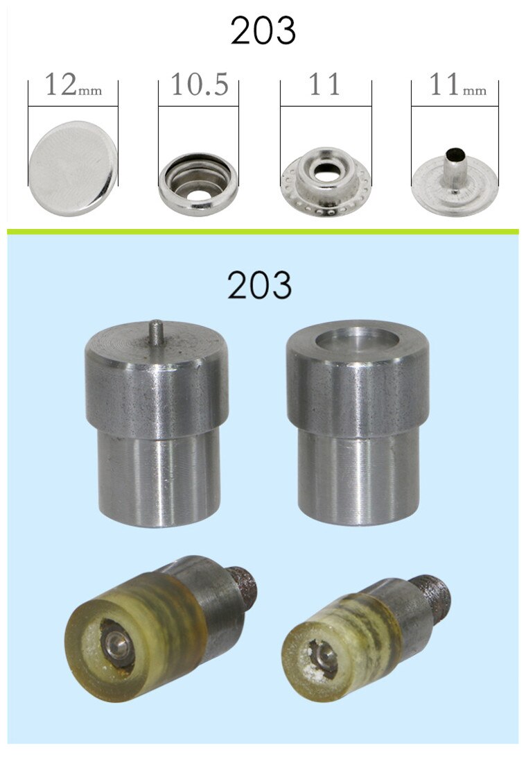 201 Metal Fastener Snap Button Dies For Handmade Press Machine Manual Install Snap button Mold 655, 633 ,831 ,203 Button Tools