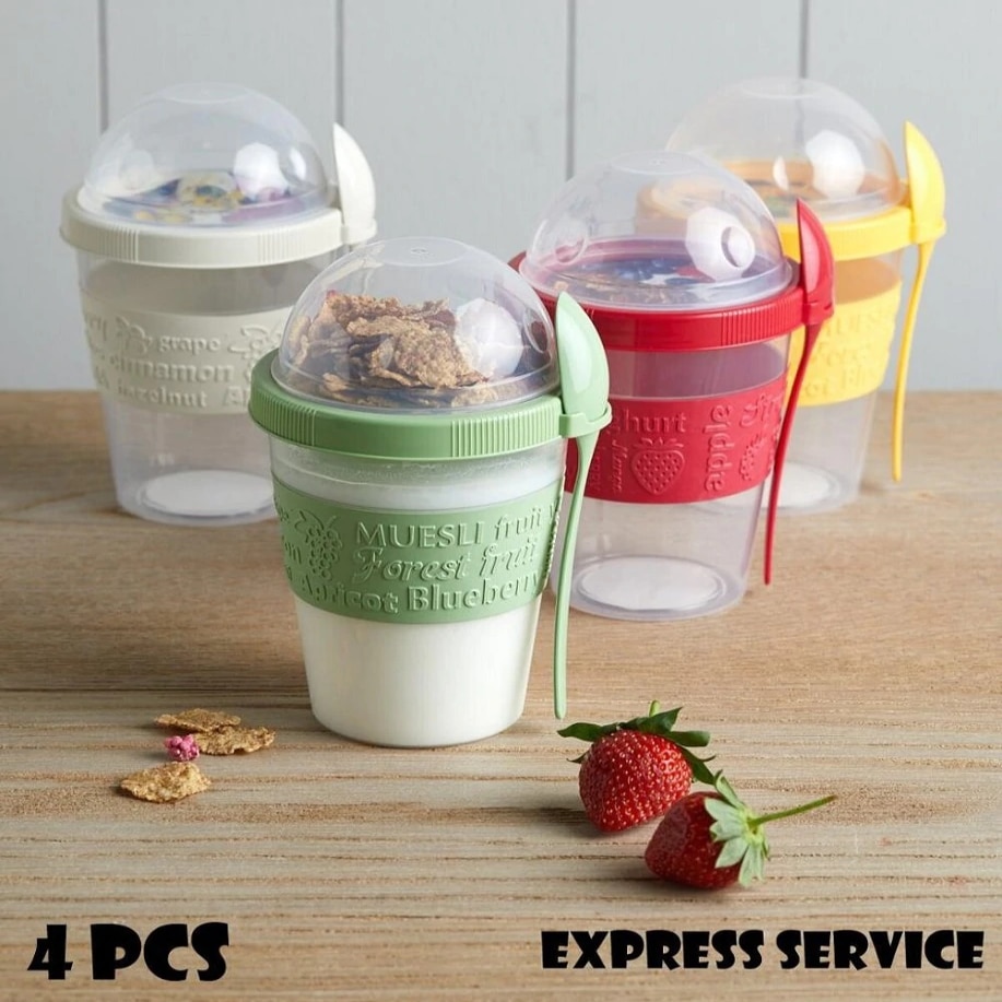 Chill To go Yoghurt Parfait cute cups muesli lunch box reusable Bottle Breakfast exotic Fruit with Spoon Holder party