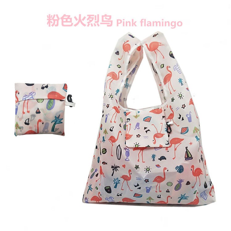 Foldable Shopping Bag Tote Pouch Portable Reusable Grocery Storage Eco Bag Cactus Flamingo Dots: A