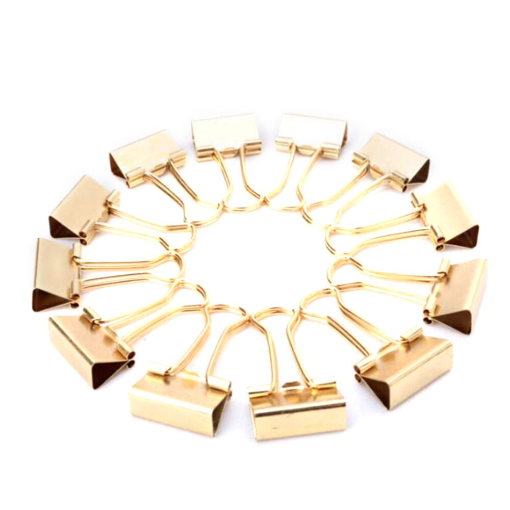 12Pcs 19Mm Metalen Bindmiddel Clips Papier Klem Clips Vouw Clips School Office Thuis Leveringen (Golden)