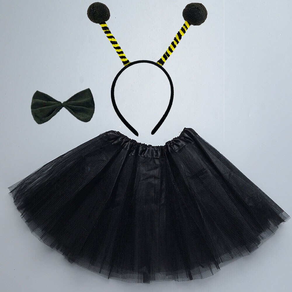 Disfraz de abeja amarilla y mariquita para niños y mujeres, conjunto de falda y tutú de dibujos animados, diadema, cola, de cumpleaños, Cosplay, Halloween: black / for  2-8 years kids