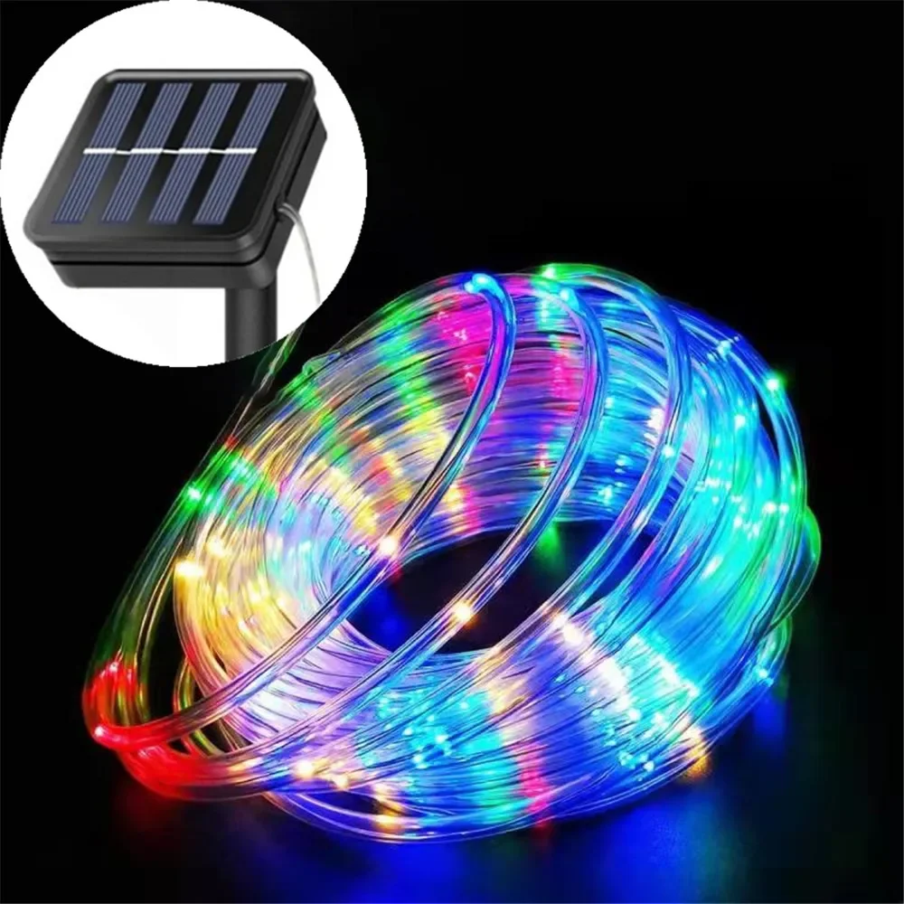 Luces de cuerda LED solares, cadena de luces de tubo de hadas, lámparas de césped impermeables para exteriores, 8 modos para el hogar, jardín, Patio, decoración de boda: Verde / 11-15 W