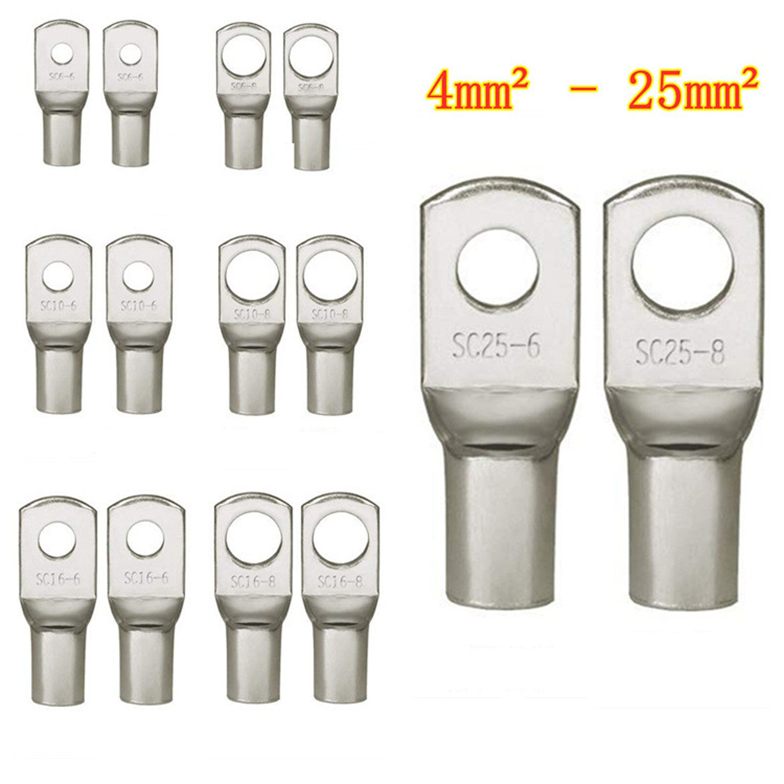 60pcs Tinned Bolt Hole Crimp Ring Battery Connector Mouth Preview Nose Crimper Wire Connector Kit Cable Battery Terminals Ring